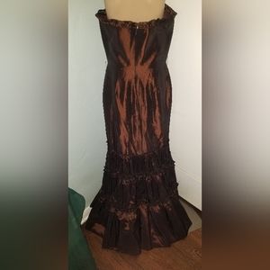 JOVANI Brown Long Strapless Gown